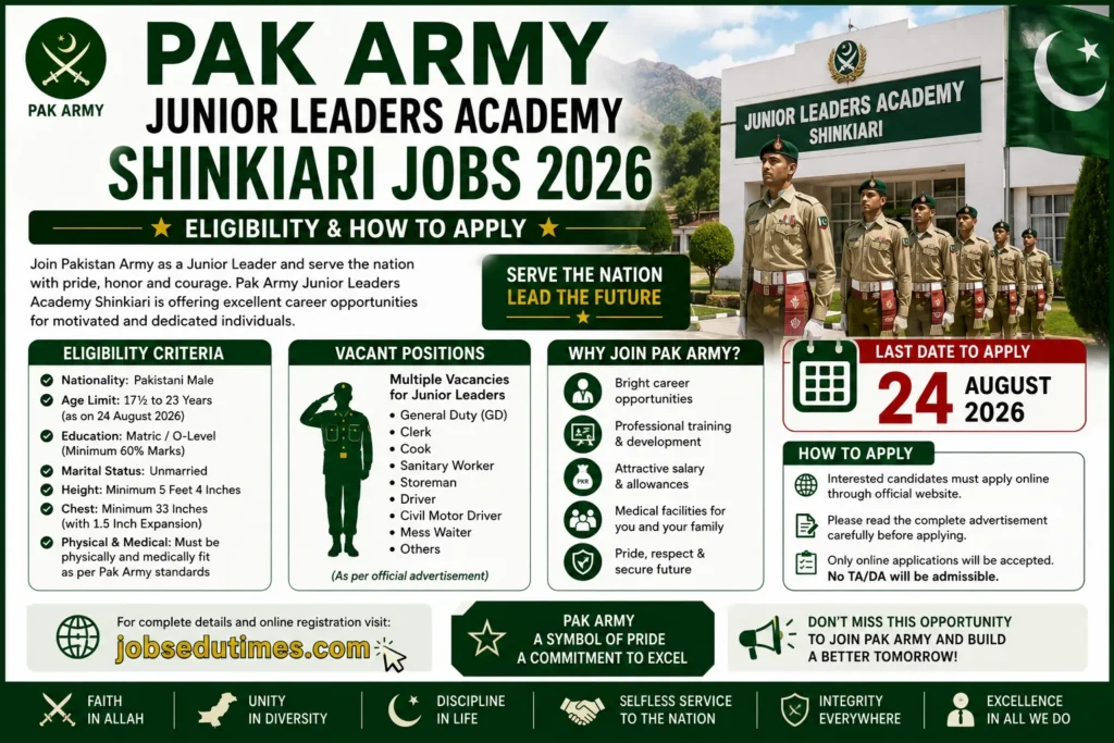 Pak Army Junior Leaders Academy Shinkiari Jobs 2026 – Eligibility & How to Apply