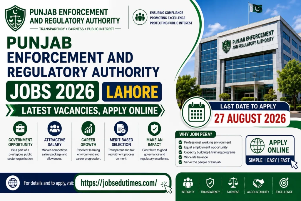 Punjab Enforcement and Regulatory Authority Jobs 2026 – Lahore Latest Vacancies, Apply Online